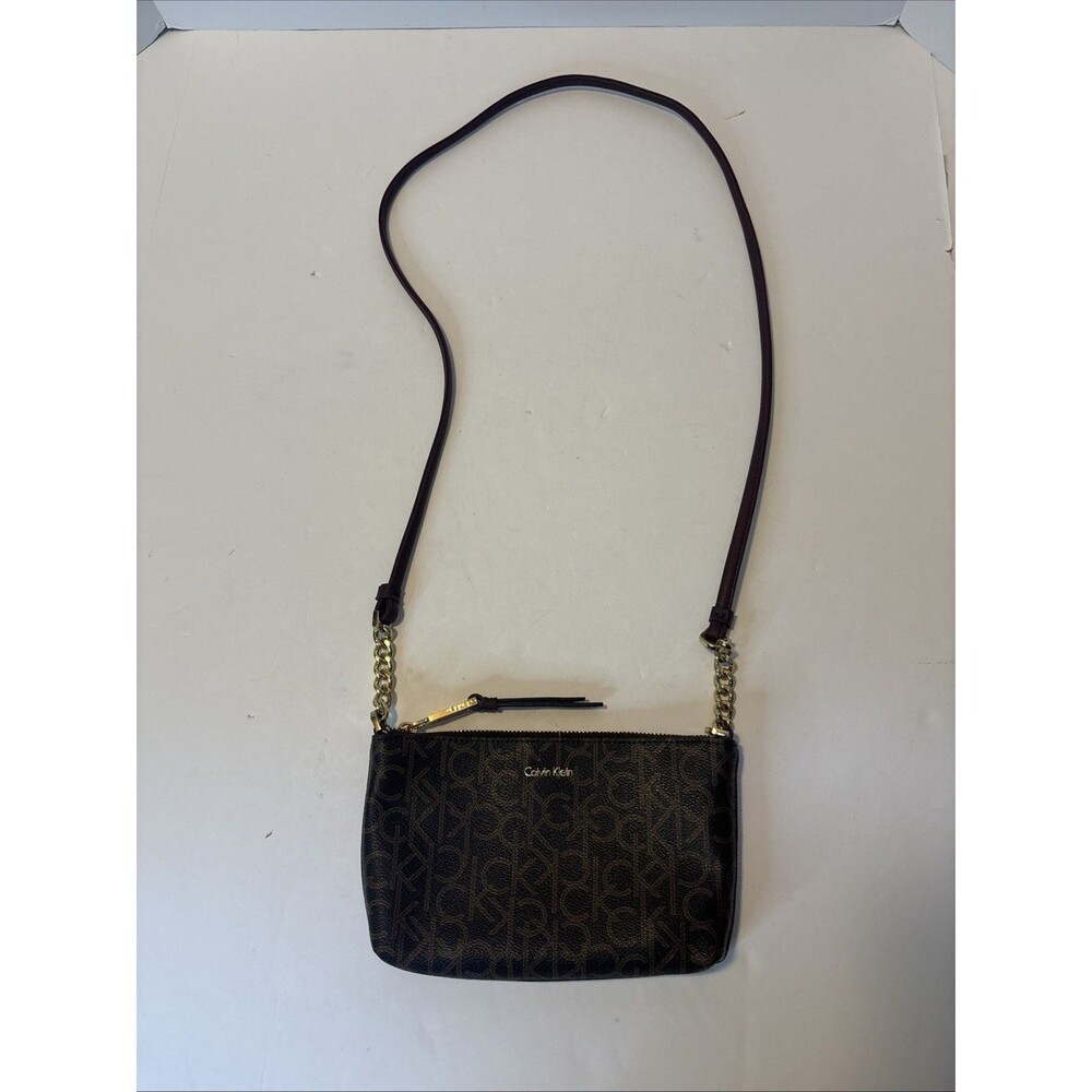 Calvin Klein Monogram Crossbody Bag Womens Small Brown Khaki CK Logo